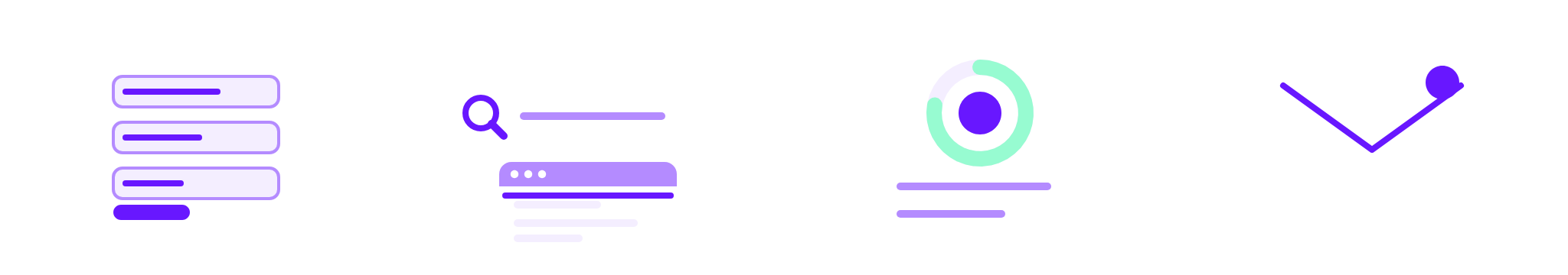 Four steps: a filled-in form, a magnifier scanning Google and your site, a report with its score ring, and the report arriving by email.